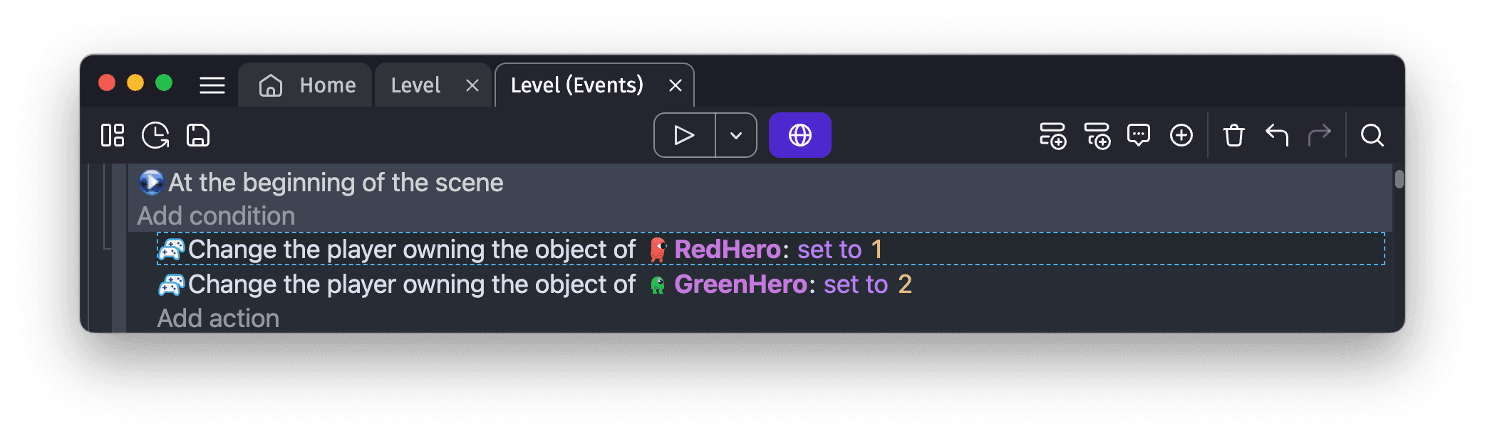 Example of setting ownership of objects
