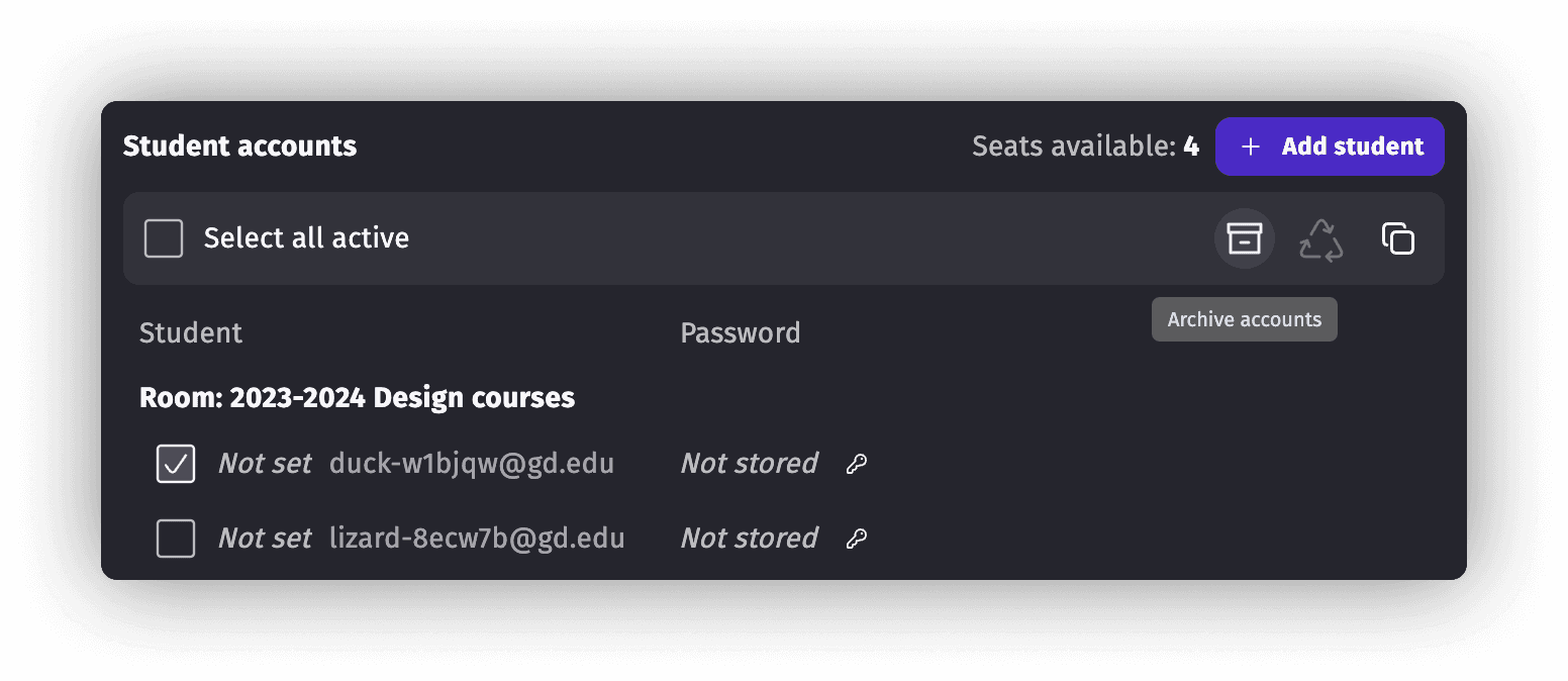 Zoom on the "Manage students" features