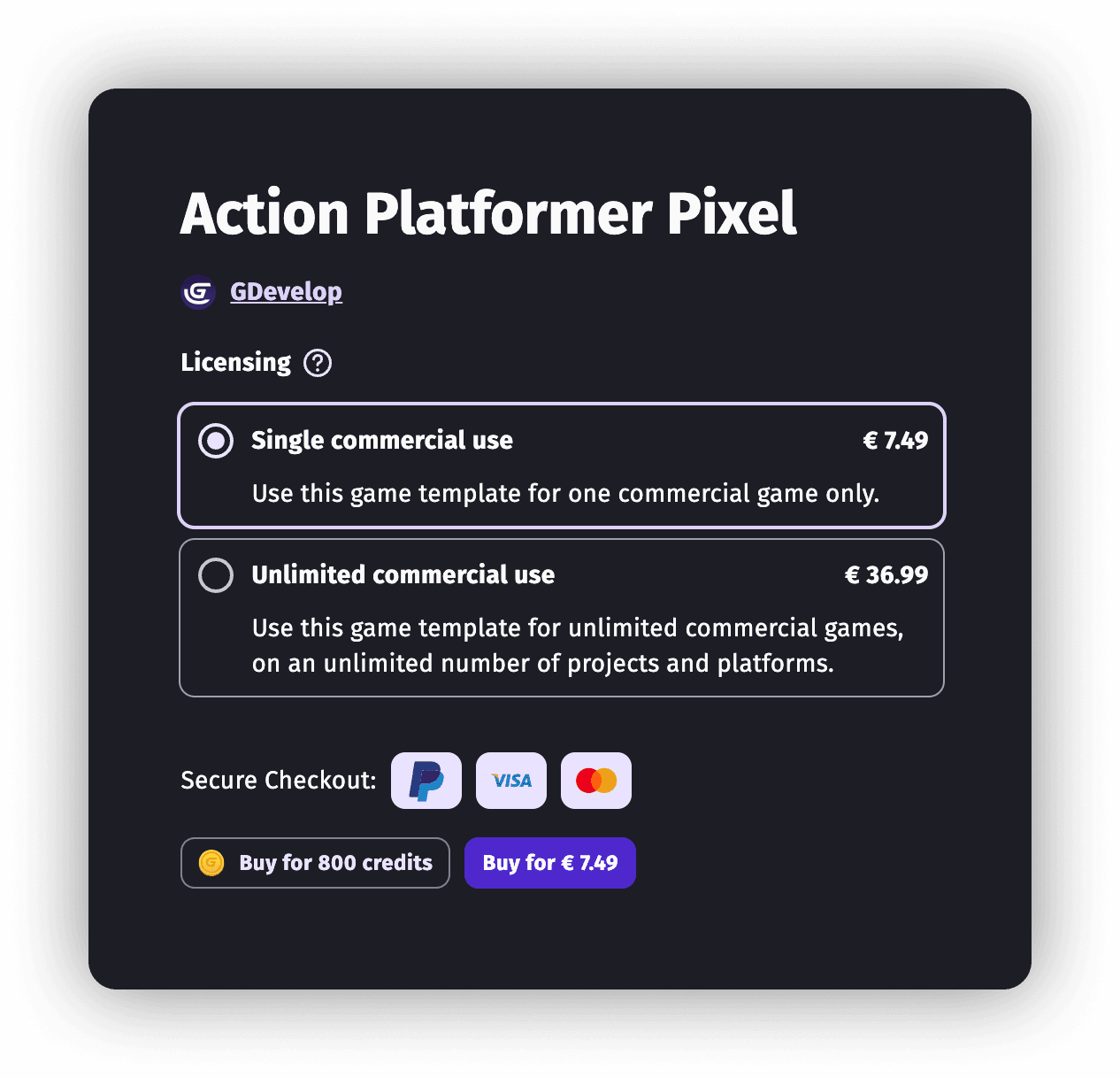 Template purchase with credits